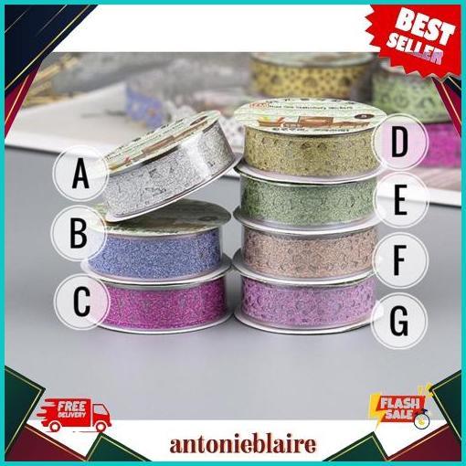 1 meter Stiker washi tape renda lace glitter 1 roll selotip dekorasi diy scrapbook COD