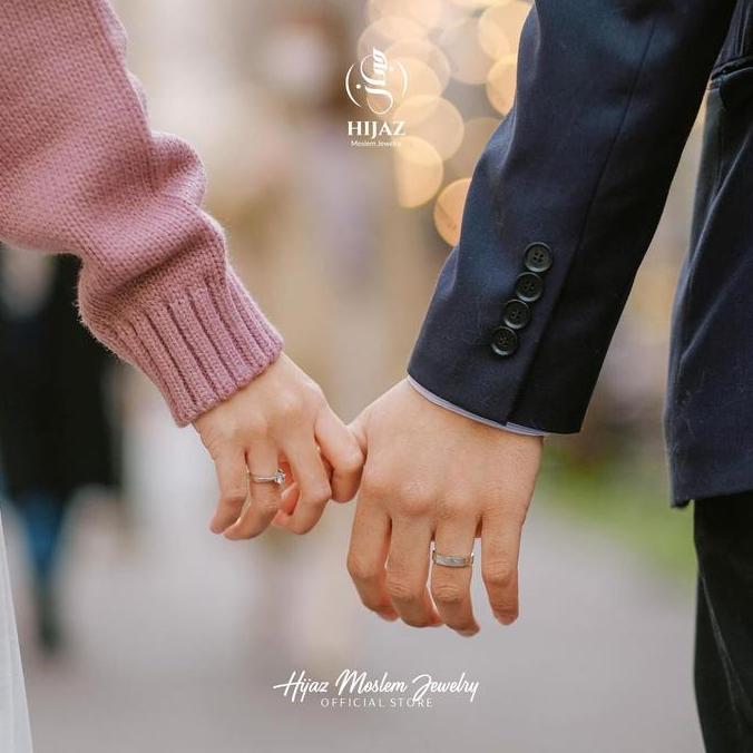 Hijaz Cincin Couple Emas Putih & Perak - Custom Free Ukir Nama