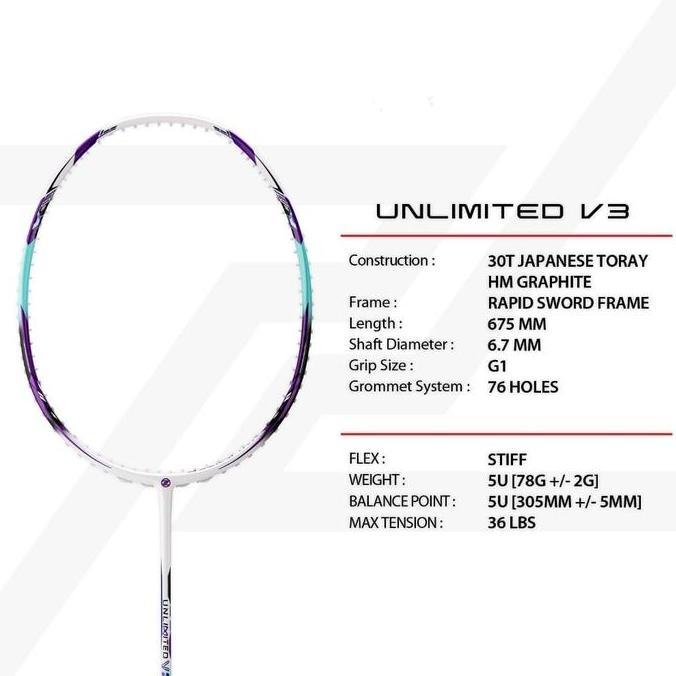 ORIGINAL Raket Badminton PROTECH Badminton Racket - Unlimited V3(5U)( 36LBS) READY STOCK