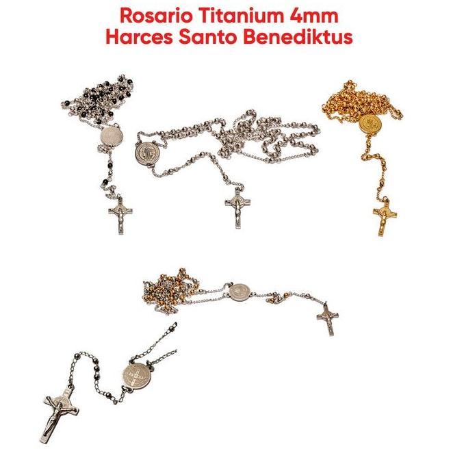 Rosario Titanium 4mm / Harces Santo Benediktus Kalung Titanium Rosario Kalung Salib Katolik Hadiah