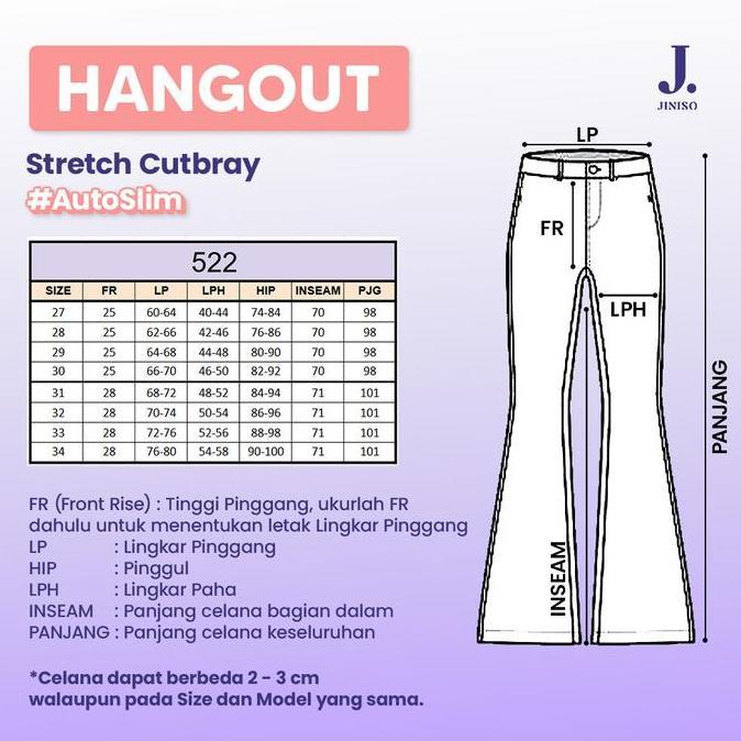 JINISO HANGOUT - 522 Cutbray Stretch Hhwaist Celana Jeans Wanita