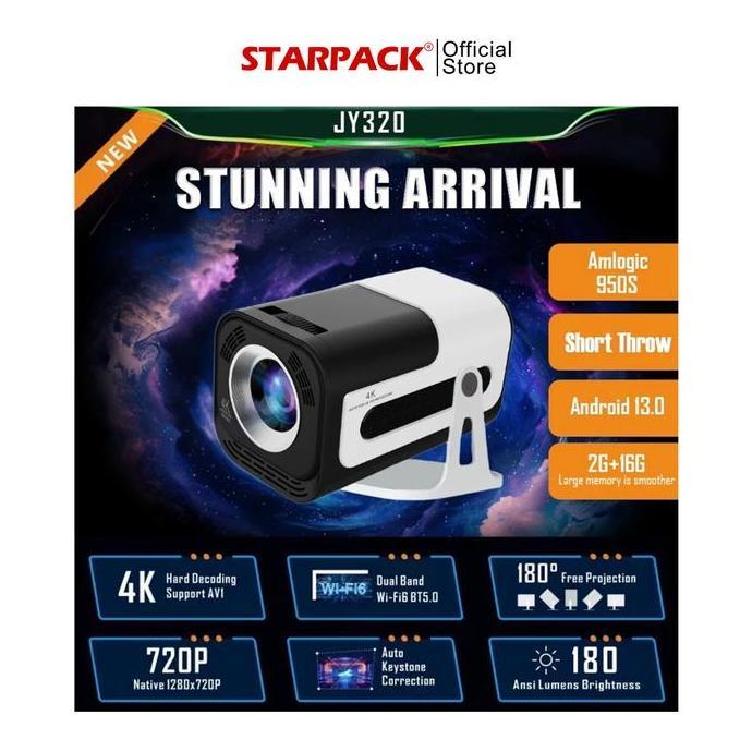 PIZERY JY320 Smart Proyektor Android 13.0 UHD 720P 5G WIFI + HDMI IN