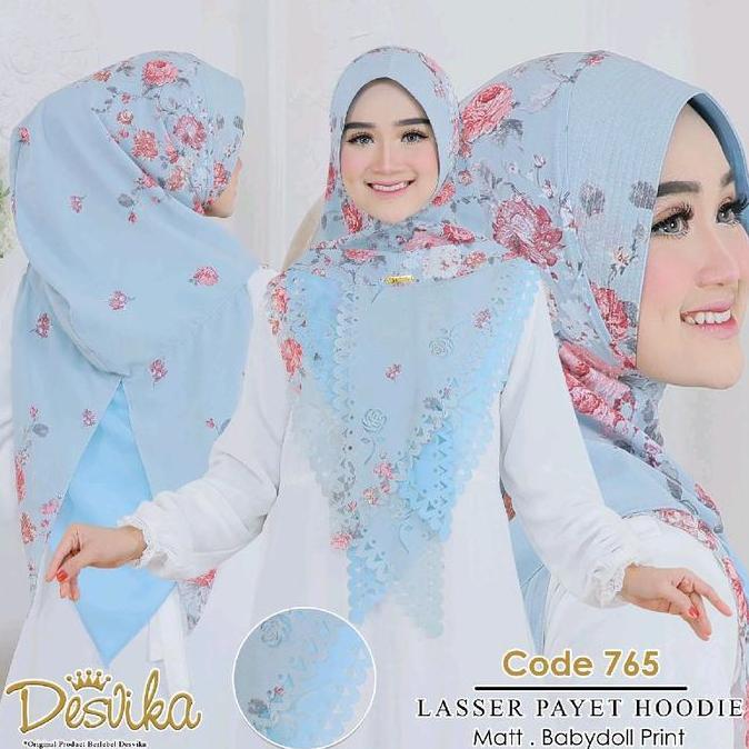 Jilbab Instan DC 765 Hoodie printing laser cutting by Desvika hijab wanita Muslim