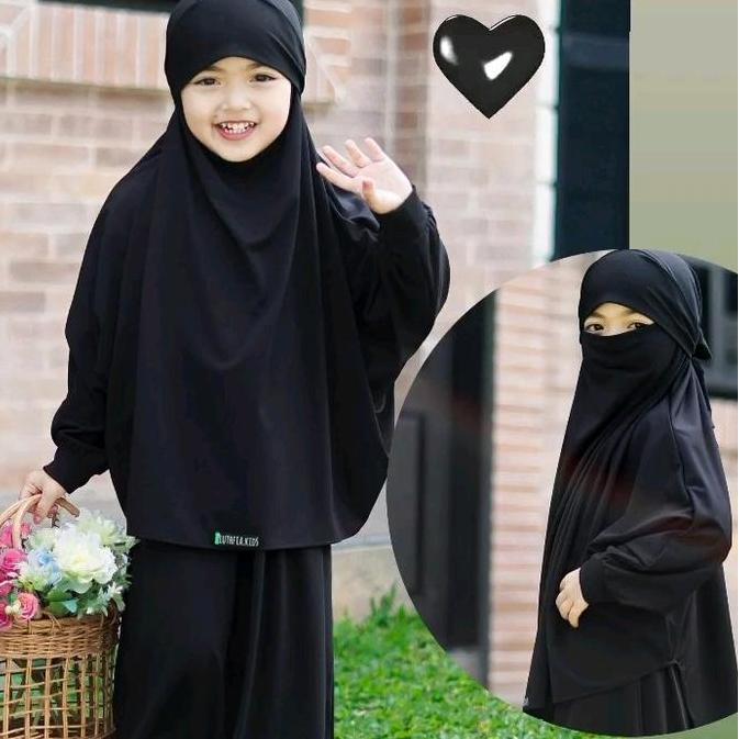 Gamis Anak Perempuan French Khimar Aisyah Set by Luthfia kids Bahan Jersey Premium Polos Muslim Panj