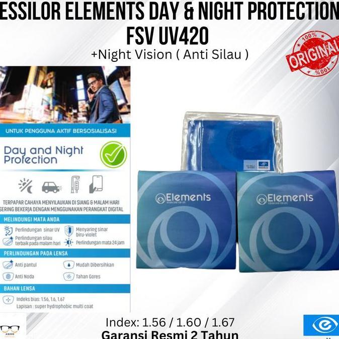 Lensa Essilor Elements Day & Nht Protection FSV 1.56 + Nht Vision