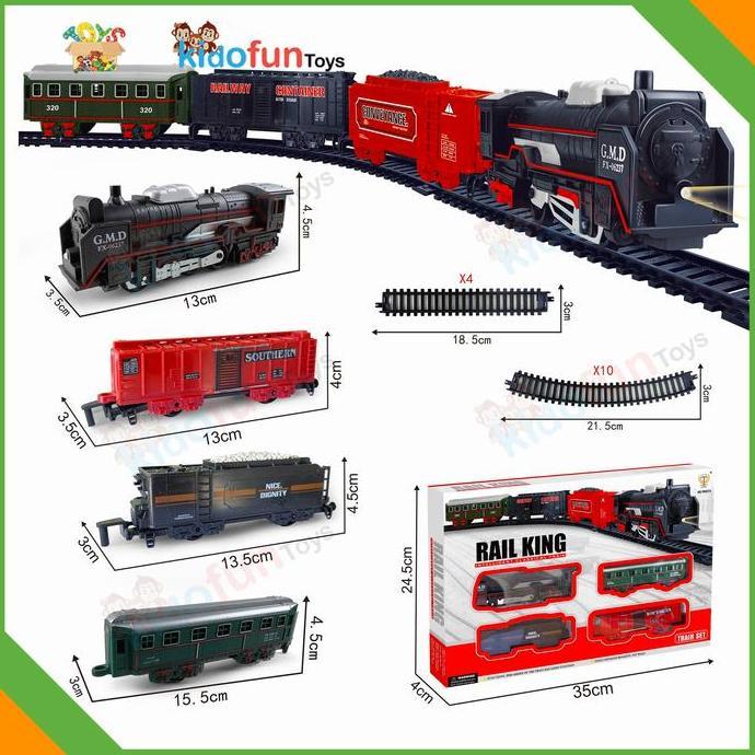 Berkualitas Mainan Kereta Rail King Gerbong Penumpang & Container Pakai Baterai isi 18pcs / Rail Kin