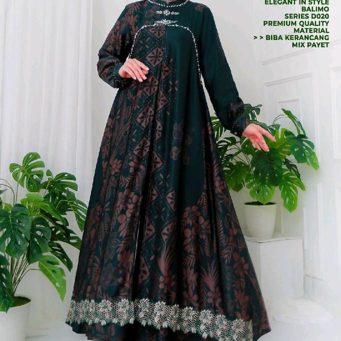 gamis balimo biba printing payet layer embos kombinasi krancang mewah ||||||||o