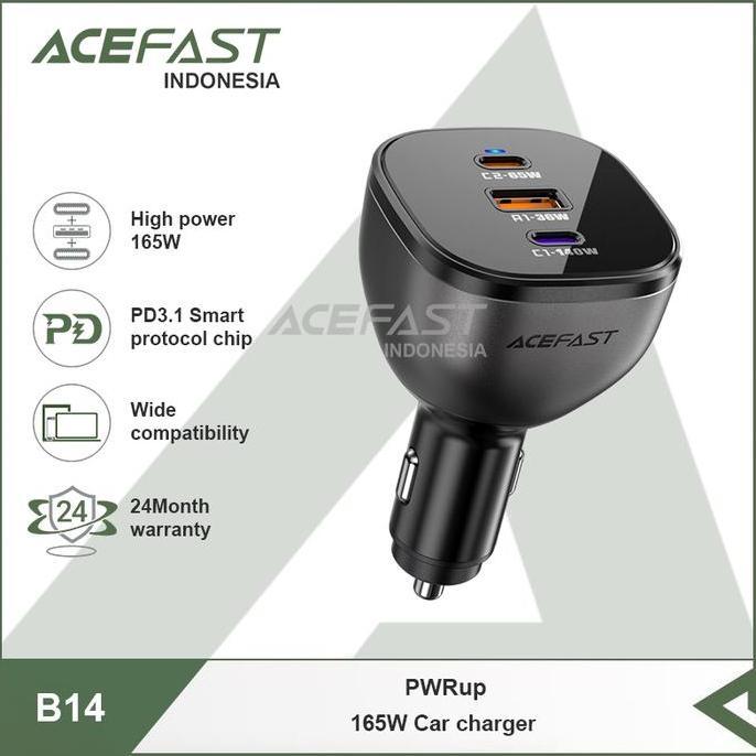 Promo Car Charger Mobil PD 3.1 Power Delivery ACEFAST PWRup B14 Smart Chip Super Fast Charging 165W 