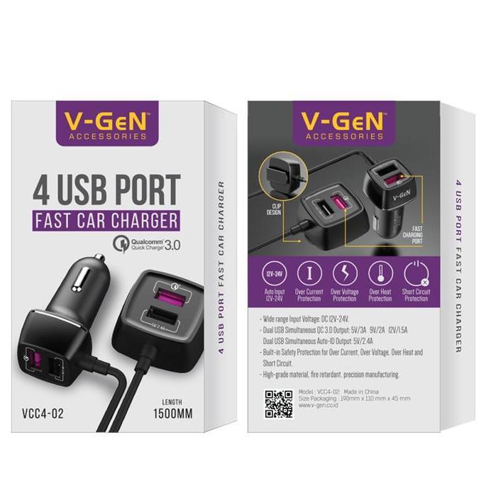 Promo Car Charger V-GeN VCC4-02 4 USB PORT Fast Car Charge Diskon
