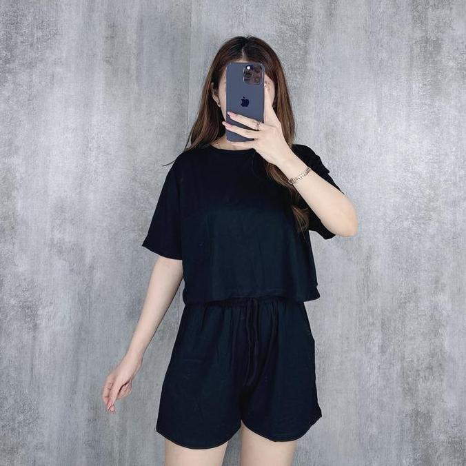 Girlfun- One Set Crop Pocket | Setelan Wanita Crop Top