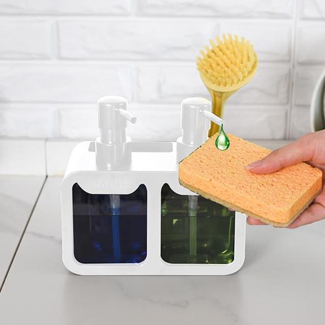 Informa Eri Dispenser Sabun Cair Double Dengan Spons - Putih Wadah Sabun Tempat Sikat Organizer Cuci