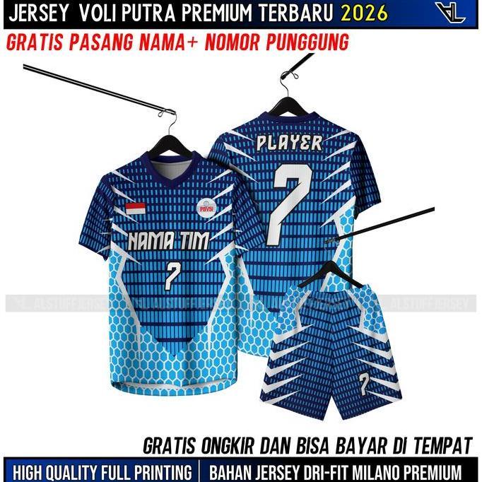 Jersey Voli Putra Full Printing terbaru pasang nama dan nomor pungg Baju Volly Pria Futsal