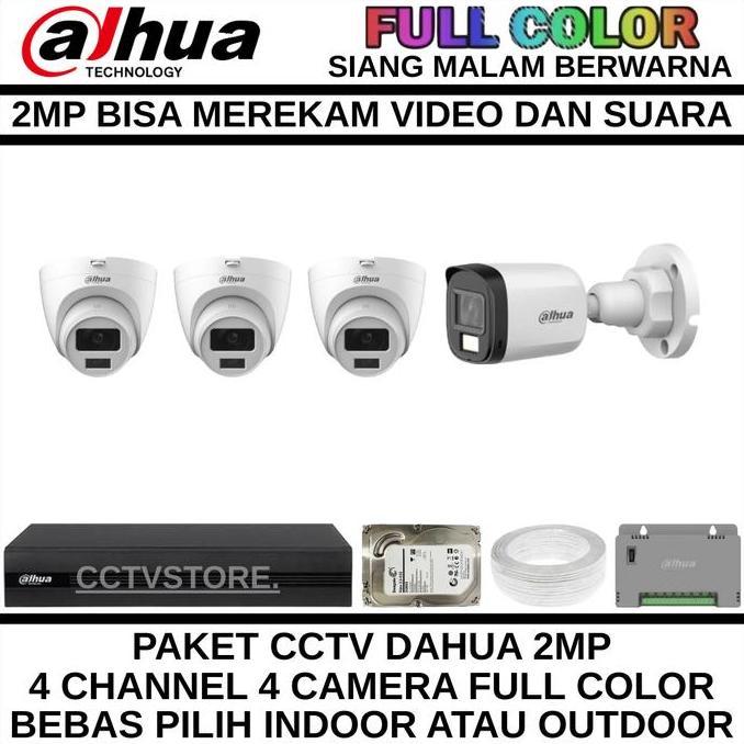 PAKET CCTV DAHUA 2MP FULL COLOR 4 CHANNEL 4 KAMERA COLORVU AUDIO SERIES CAMERA CCTV
