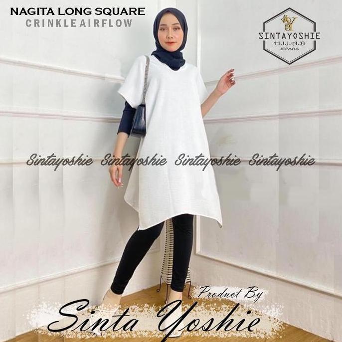 Newrelig- Long Square Nagita Crinkle Airflow Tunik Crinkle Atasan Crinkle Wanita Muslim Panjang