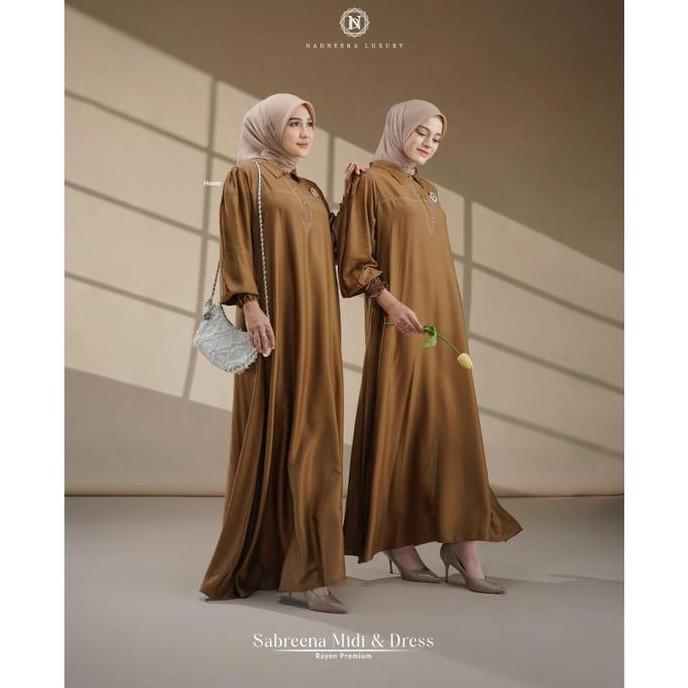 Grosir [Bisa Cod] Sabreena Dress Midi Nadheera Luxury Polos Rayon Premium Simple Nadeera Sabrina Gam