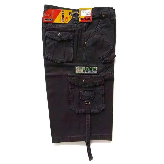 Yxyg- Celana Pendek Jeans Pria Kargo Pria Kempol 3/4 Cargo Hitam Tebal