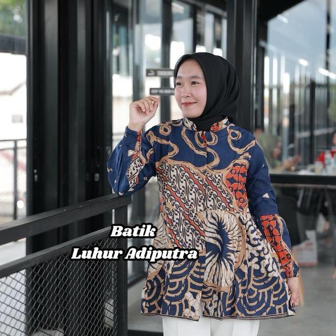 Newrelig- Baju Batik Wanita Kaesang Biru Atasan Katun Prima Premium Blus Anak Muda