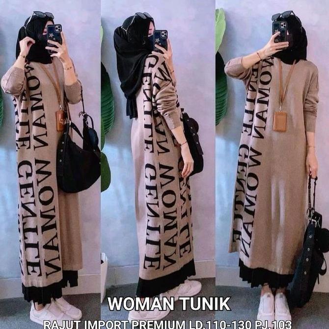 Newrelig- Tunik Rajut Import Oversize Motif Woman Terbaru Atasan Muslim Wanita Nyaman Panjang