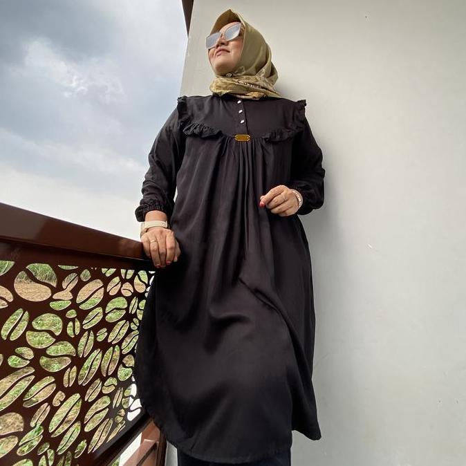 Newrelig- Kania Tunik Rayon Twill Atasan Wanita Long Tunik Dress Remaja Korea Rayon Variasi Rempel D