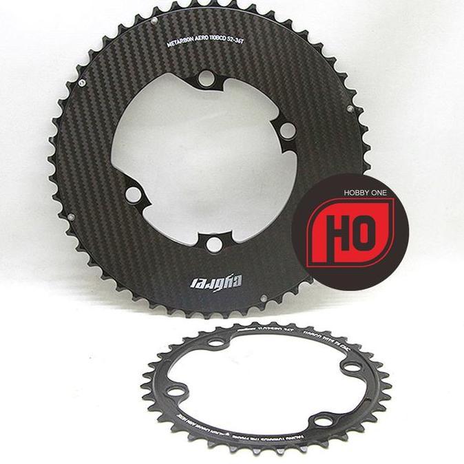 Promo CYBREI METARBON AERO 2X Carbon Fiber Composite Double BCD110x4 Outer Inner Chainring Black Dis