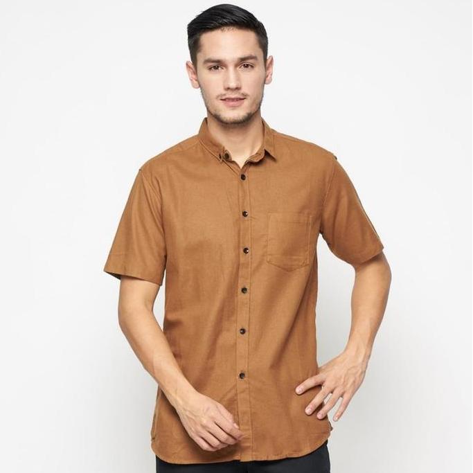 Yxyg- Nudie Juice Kemeja Pria Polos Lengan Pendek Kain Katun Army Biru