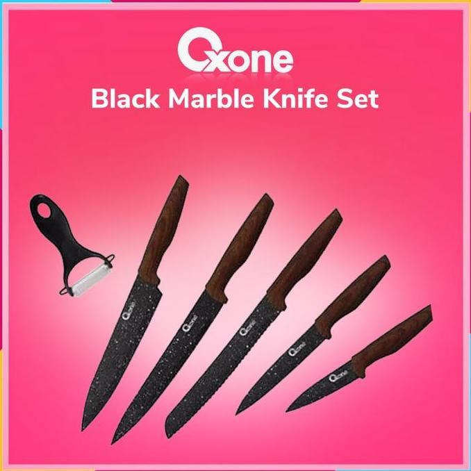 Lengkap- Pisau Dapur Oxone Ox-605 Black Marble Knife Set [Original]