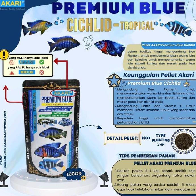 Fishtoday- Akari Premium Blue Cichlid Chiclid Tropical 100 Gr Makanan Ikan Pakan Pelet Ikan Biru Cha