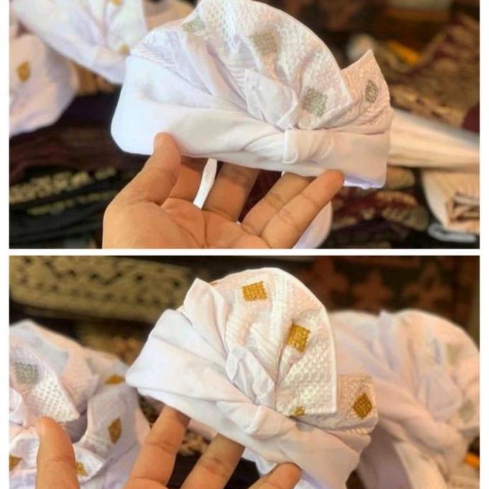 udeng putih polos, udeng putih bordir, udeng bungkulan jadi Polos