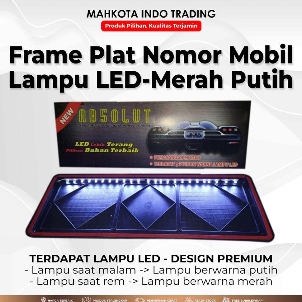 Frame Plat Nomor Mobil Cover Tempat Dudukan Plat Nomor Mobil Baru Lampu LED - Merah Putih