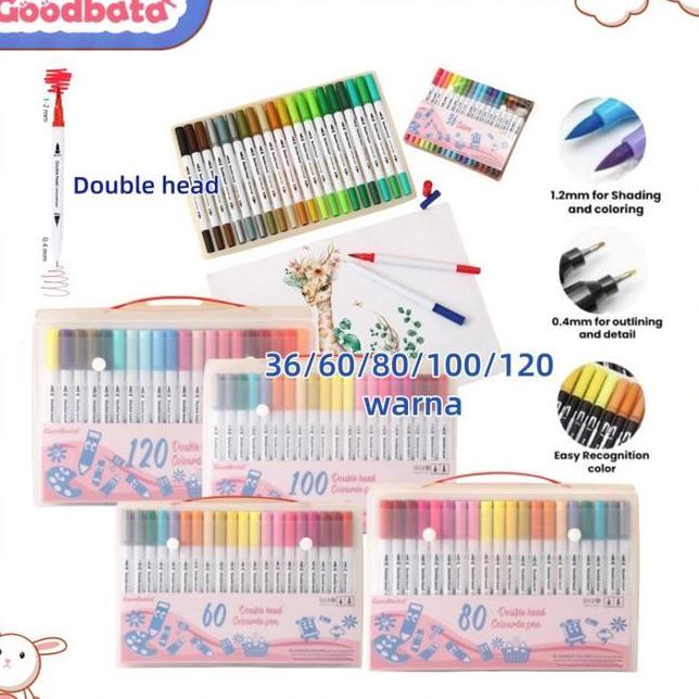 Goodbata 366080100120 Spidol Warna Set Spidol Brush Pen 2 Tips Spidol Set Marker Drawing Pen