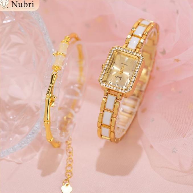 Watchtime- Nubri Cod Warna Emas Jam Tangan Wanita Berkilauan Rantai Wanita Set Gelang Anggun Origina