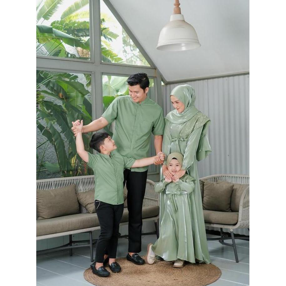 Jual, Sarimbit Set Keluarga Shimmer Hijau Sage Family Set Lebaran Idul Fitri