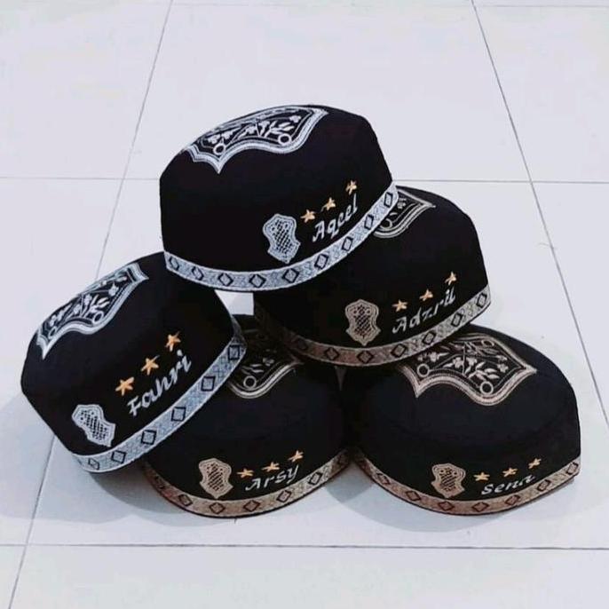 Kidsrelig- Peci Anak Custom Bordir Nama Peci Hitam Anak Custom Bordir Nama Peci Nama Hitam Trompah R