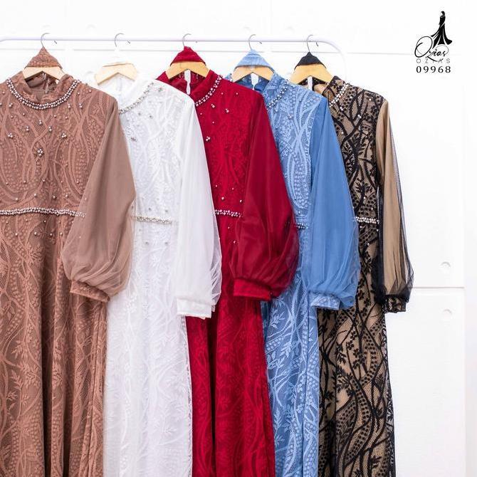 Gamis Ozias Brokat Premium 09968 Ld 105 I Gamis Tangan Balon I Gamis Kondangan Muslim Nyaman