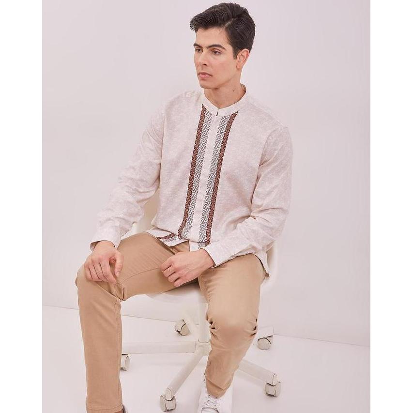 Valino Kemeja Koko Lengan Panjang Krem Pria - V-Dcea01-C5