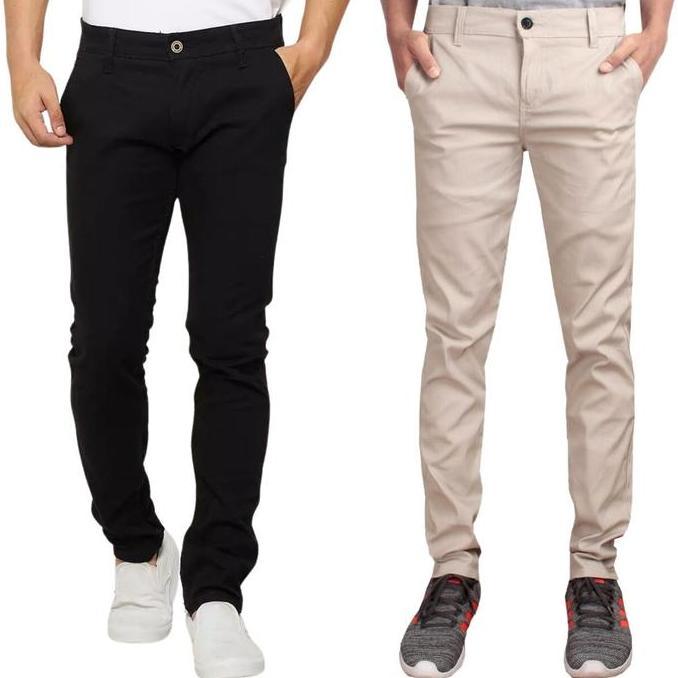 Boyboying- Paket 2 Celana Panjang Pria - Size 27/44 Slimfit Hitam Tebal Formal Kerja Stretch Cowok K