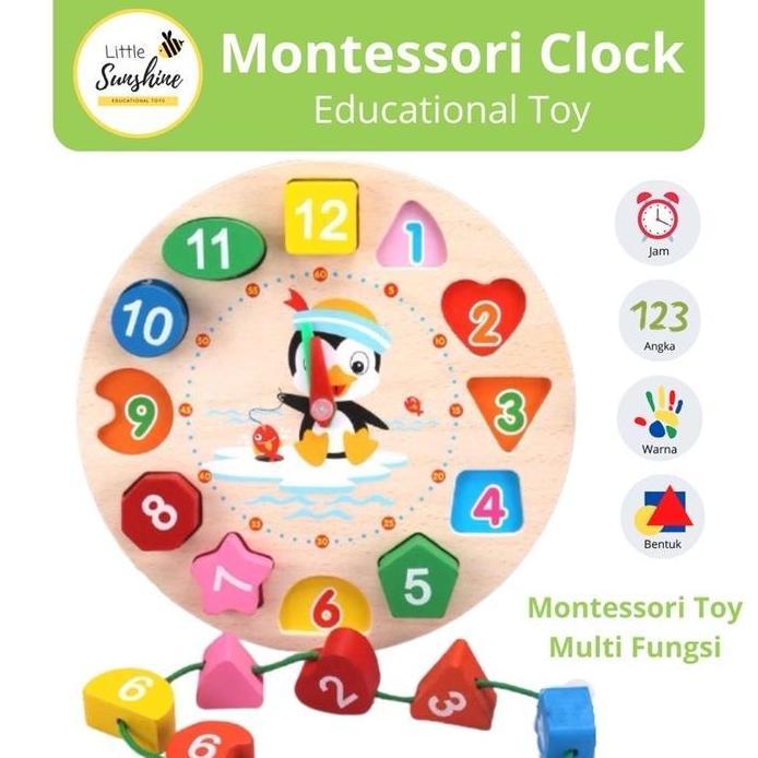 Mainan Edukasi Anak Montessori Jam Clock Kayu Rainbow