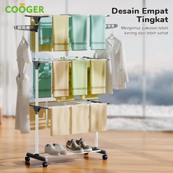 COOGER Rak Jemuran Baju Stainless Steel Rak Jemuran Handuk 4 Susun