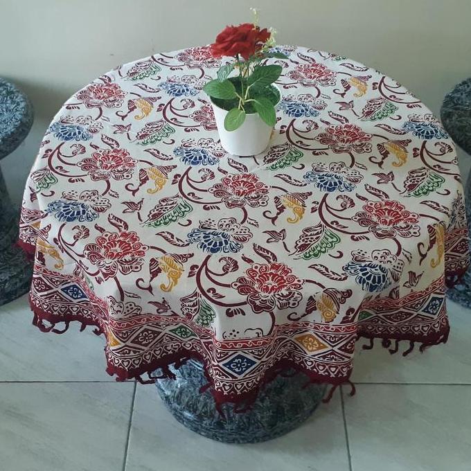 Parling Laris Taplak Meja Tamu Batik Cap Bundar | Taplak Meja Bulat Batik Cap