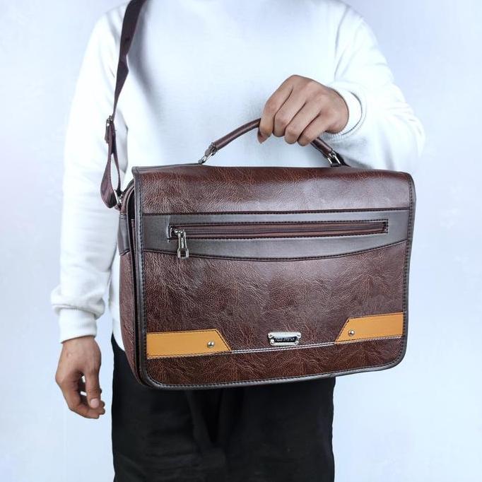 Jaminbos- Tas Selempang Pria Tas Laptop Tas Kulit Pu 14Inch Leptop