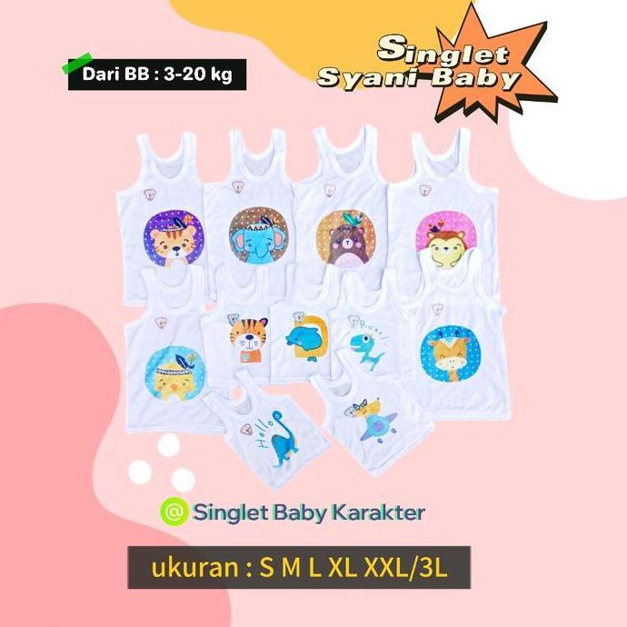 DS338 >> 3PCS Singlet Bayi Karakter Kaos Dalam Syani Baby + Kaos Dalam Anak Newborn Unisex Perempuan