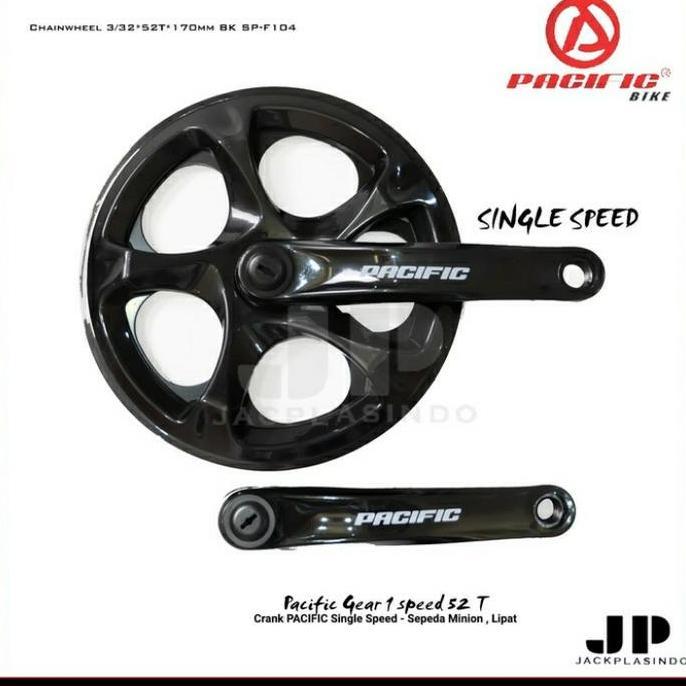 Gir Crankset Crank Set Pacific 52T Single Speed Cover Hitam Sepeda Lipat Folding