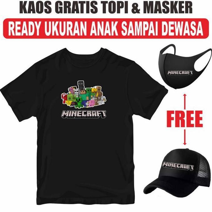 DS112 - Kaos Gratis Topi Dan Masker Minecraft Ukuran Anak Sampai Dewasa