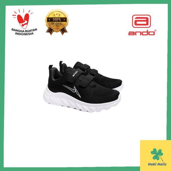 Sepatu Ando Tiko - Sepatu Sekolah Anak Hitam Putih Laki Laki Perempuan Size 35-38 Original Ando Fash