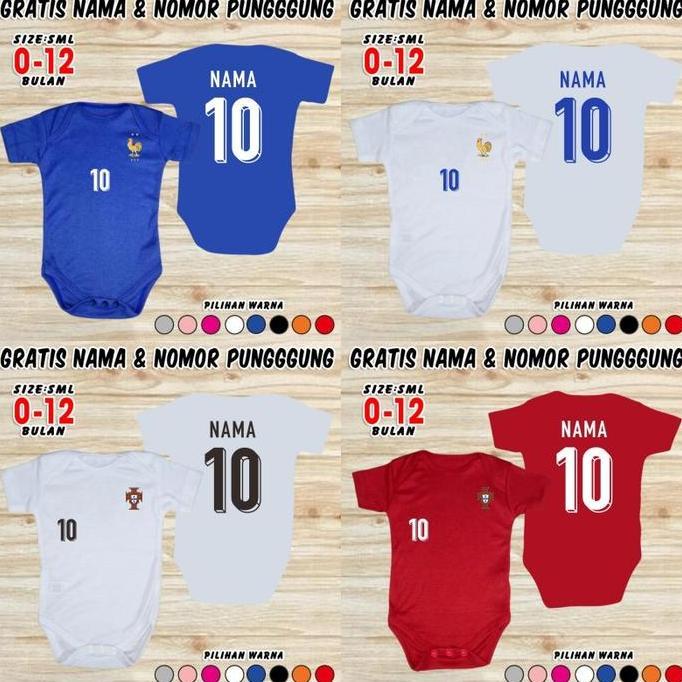 DB274 >> Baju Bola Bayi Jumper Baby Klub Negara Custom Nama Nopung Romper Newborn Piala Dunia eropa 