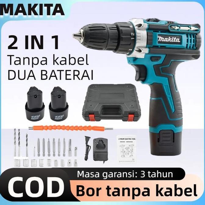 Promo [Makita] Bor listrik genggam isi ulang 96V | 1350r/menit Bor tanpa kabel/bor tangan listrik/al