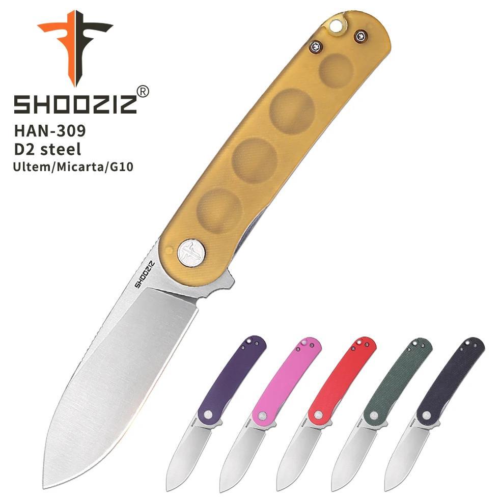SHOOZIZ Folding Knife for Men,EDC Pocket Knife with Clip, 2.76"D2 Satin Blade, Ultem G10 Micarta Han