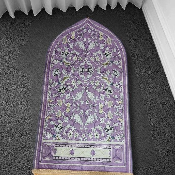 Sajadah Kubah Midi Uk 55X110Cm Haji Hitam Lembut Muslim Tebal Umroh Turki Travel Rumbai Dewasa