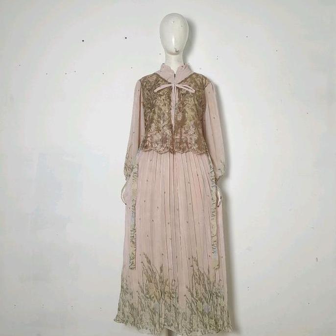 Gamis Ceruty Dress Wanita Remaja Terbaru Premium Kekinian Rompi Brukat Prisket 2025 Lebaran Muslim D