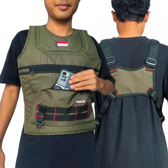 Naturalcam- Tas Dada Rompi Motor Touring Multifungsi Kantong Depan Dobel Besar Pelindung Dada Serbag